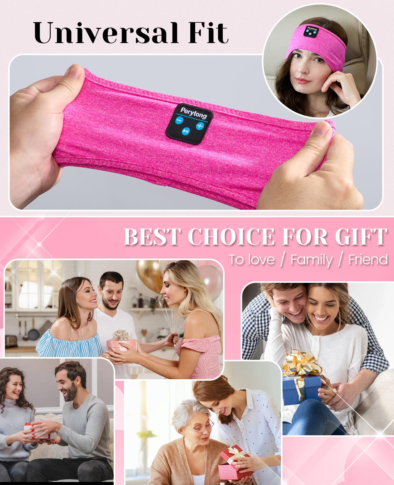 Perytong Auriculares para Dormir, Auriculares para Dormir, Diadema para Dormir con música, Diadema para Auriculares Ultra Suave para Personas Que Duermen de Lado, Regalos para Dormir para y Mujeres