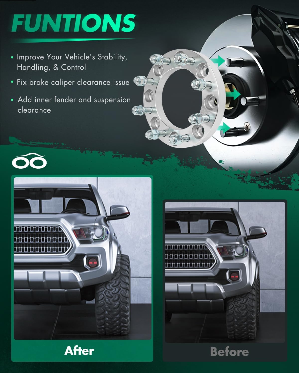 SCITOO 2Pcs Wheel Spacers 1 inch 8x6.5 Bore 126mm Studs 9/16" 8 Lug Wheel Spacers Adapters Fit for for Ford E-150 Econoline E-250 Econoline E-350 Econoline for F-250 for F-350 for Ram 2500 3500