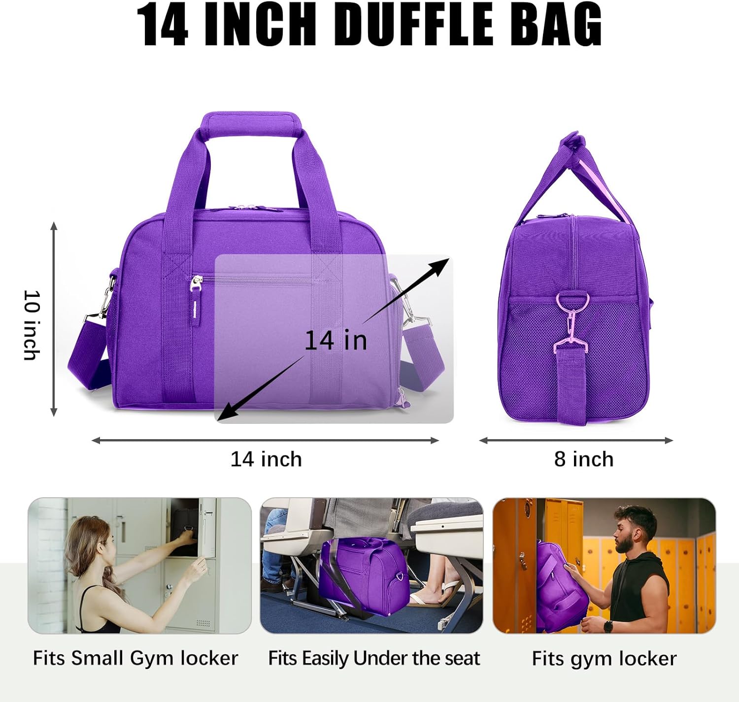 SeaRock 14 inch Small Gym Bag for Men & Women, Mini Duffle Bag for Travel Sports, Lightweight Carry On Duffel Bag, Purple - Image 2