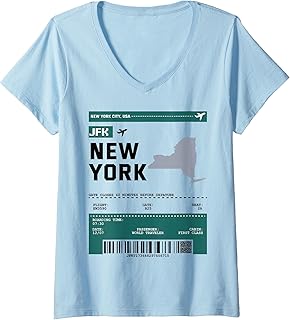 Womens Boarding pass flight ticket JFK New York City airport passenger V-Neck T-Shirt