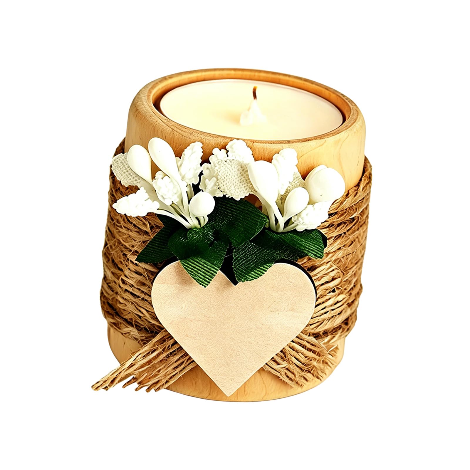 Mekalero Handcrafted Holders Cylinder Tealight Stand with Dry Flower Wood Texture for Bedroom and Living Room Decorating Wooden Tea Light Owner