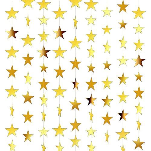 6PCS Gold Star Garland Decorations - Double Side Hanging Stars