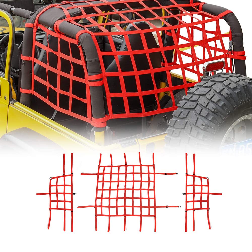 Red de Carga de Malla para Techo, Red de protección y sujeción de Carga para Maletero para Jeep Wrangler TJ 1997-2006, roja