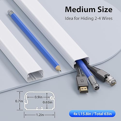 Miniatura 42 de Cubierta de cable de pared, ocultador de cable de TV de 31.5 pulgadas para TV montado en la pared, kit de gestión de cables de TV, canaleta de cable