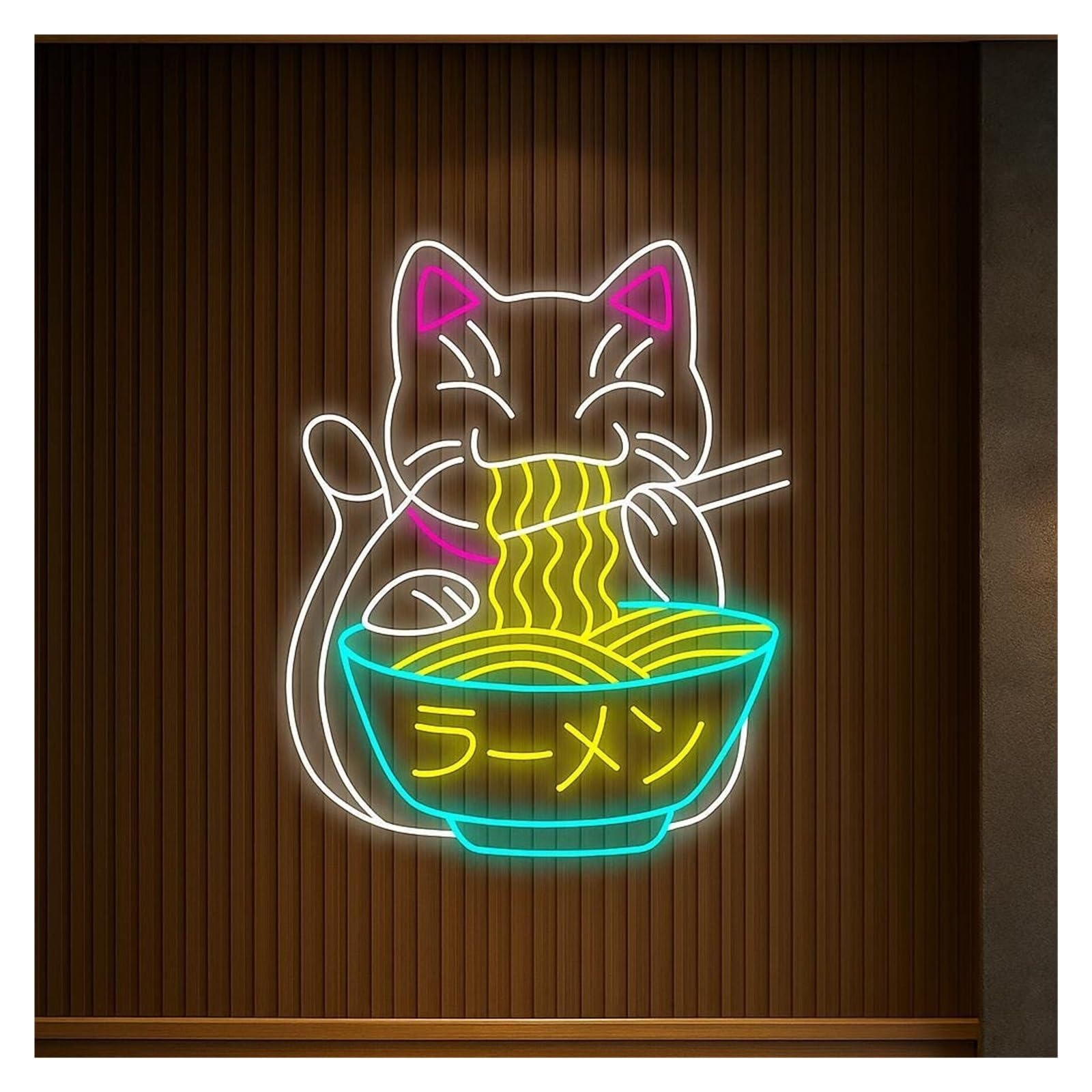 Shouxi B Sign Lamp Ramen Cat Neon Sign, Suitable For Kitchen, Ar Wall Decor With Dimmable 55Cm