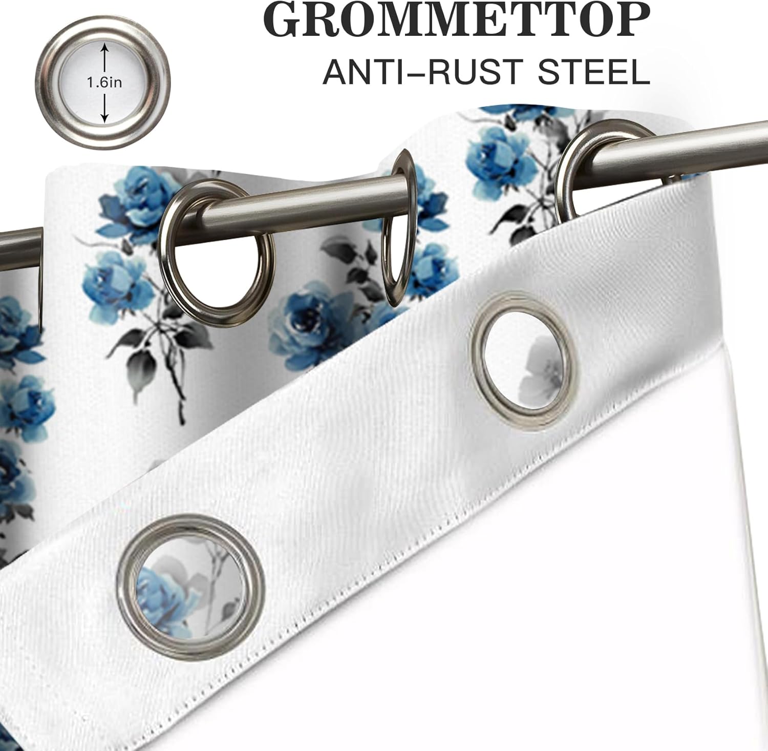 Blue Floral Blackout Curtains 2 Panels Botanical Flower Window Curtains for Bedroom Living Room Farmhouse Room Darkening Drapes Grommet Top, 42 x 84 Inch
