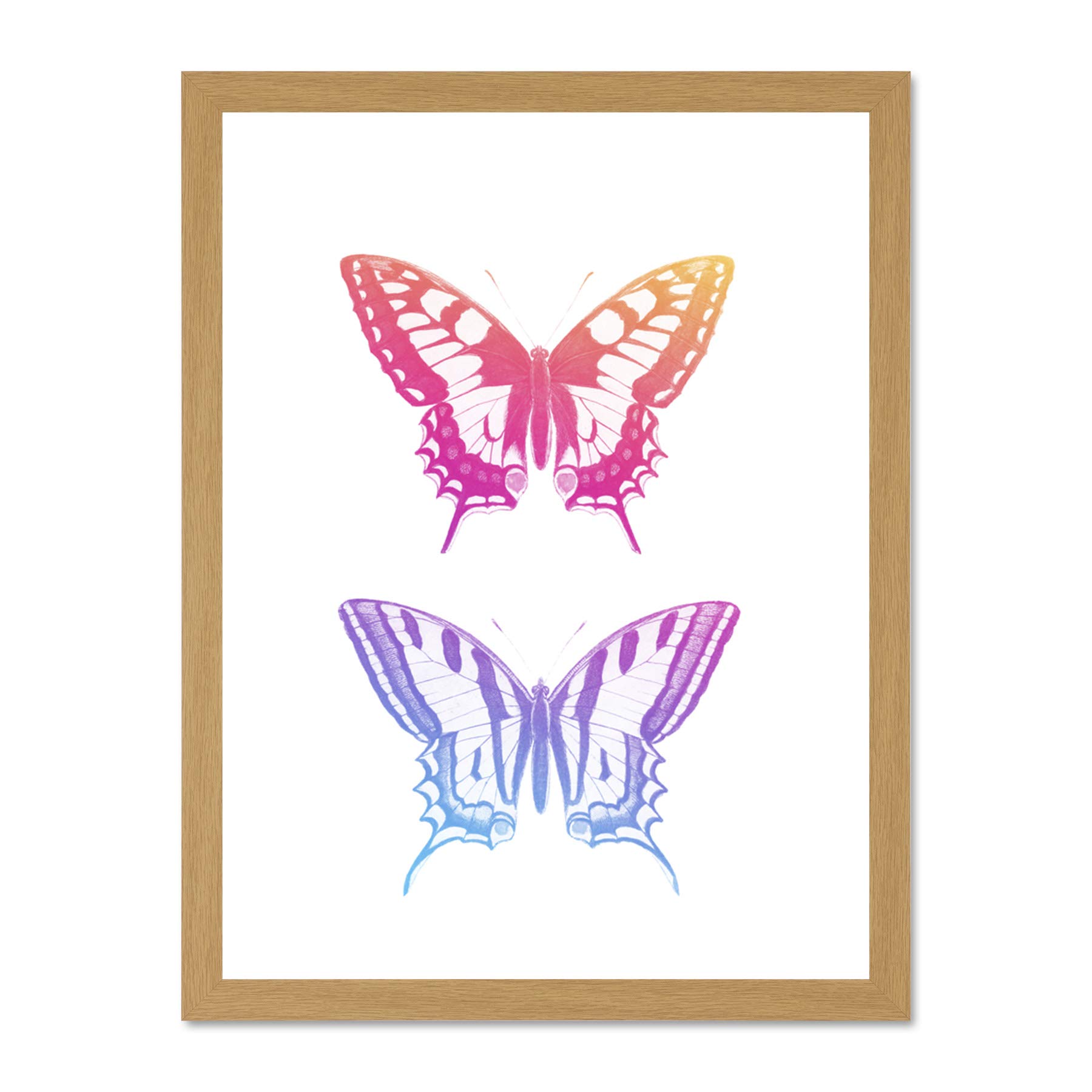 Wee Blue Coo Colourful Gradient Butteflies Large Light Oak Framed Art Print Wall Poster 18x24 inch
