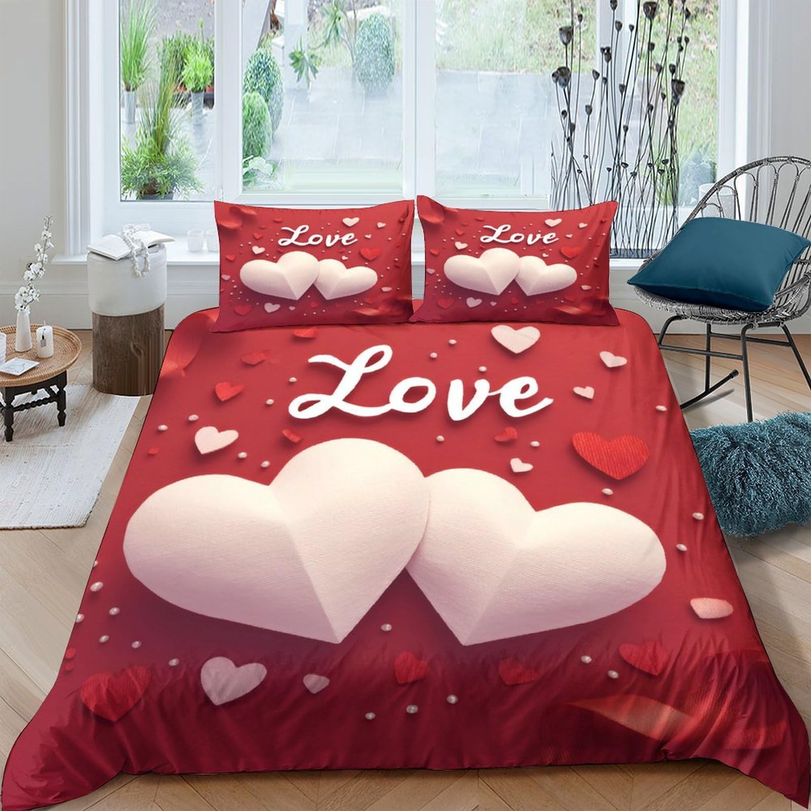 Ctjqhvkz Style-1 3D Printed Heart Love Fitted Sheet Microfiber Red Romantic Bedroom Decor Anti-Slip Bed Sheet For Home Guest Room Single（135X200cm）