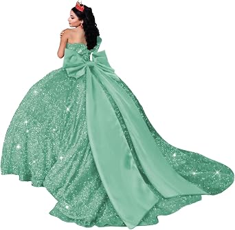 Sparkly Sequin Quinceanera Dresses with Velvet Bow | One Shoulder Quinceanera Dresses with Train, Glitter Ball Gown, Gorgeous Vestido de 15 anos, Great for Sweet 16 Party