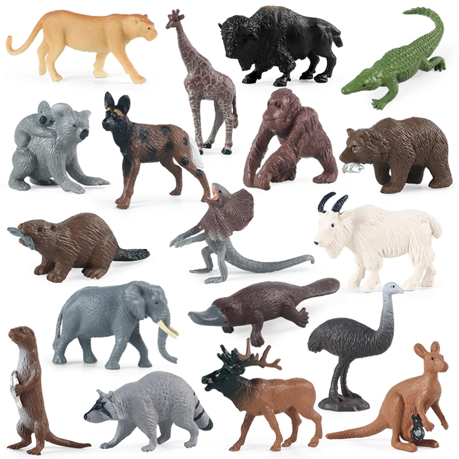 KASTWAVEKASTWAVE 18 Pcs Forest Safari Animal Figurines Set - Miniature Woodland Creatures for Cake Toppers, Cupcake Decorations, Birthday Party Favors for Kids