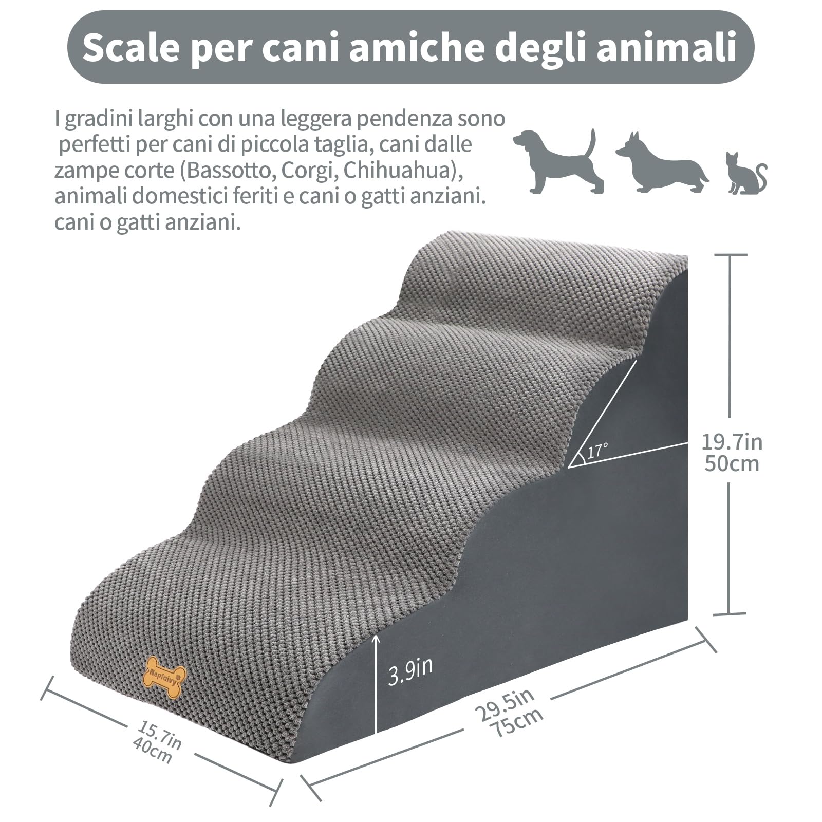 Nepfaivy Scala per Cani e Gatti - Gradini per Animali con Coperchio Rimovibile (4 Passi)
