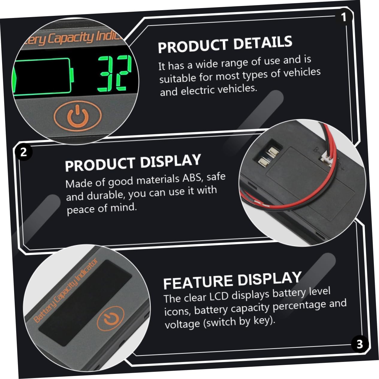 HOMSFOU 2pezzi Tester Digitale Di Capacità Batteria Con Display Lcd Percentuale Di Carica Per Batterie e Litio Compatibile Con Auto Camper Barche e Veicoli Elettrici