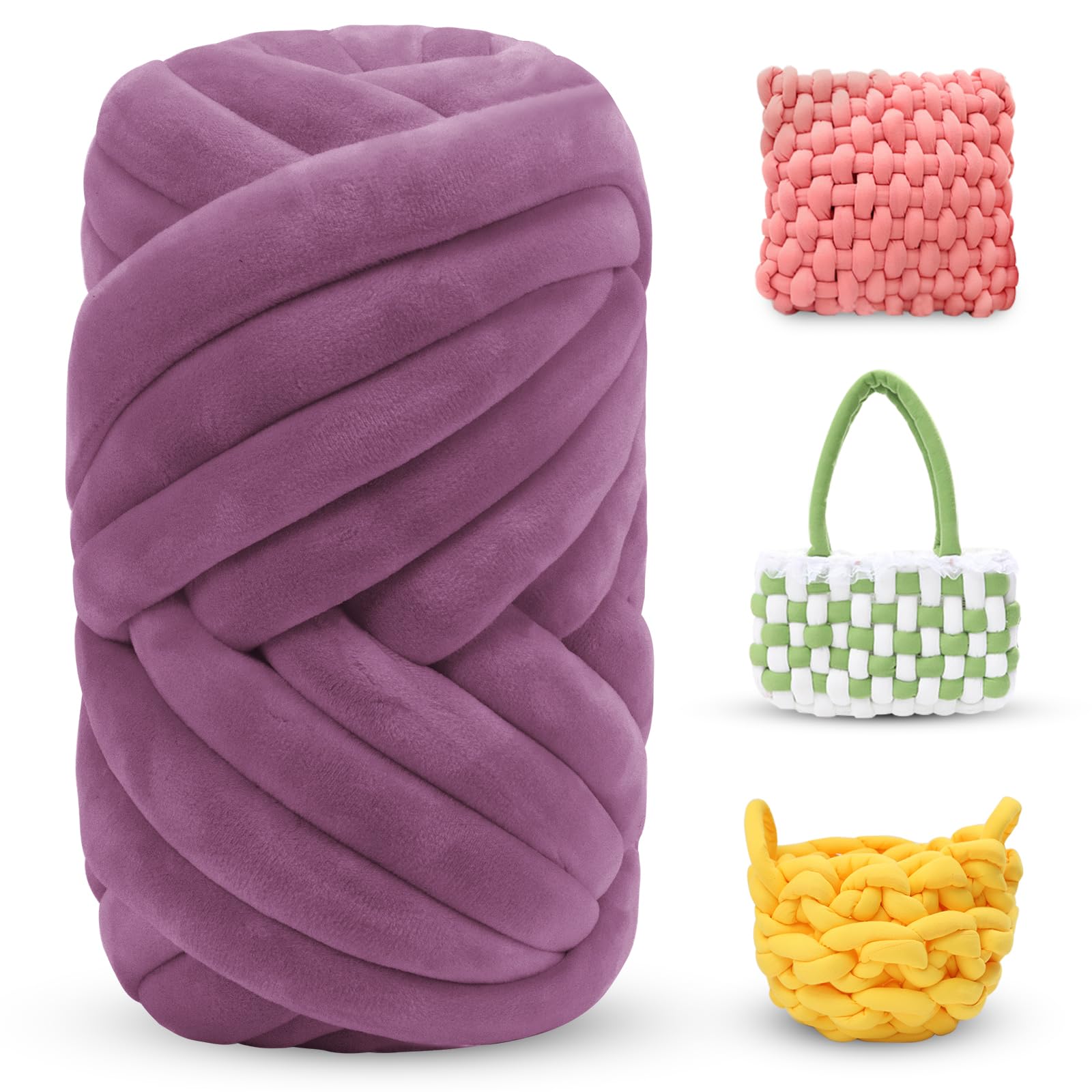 LEREATI Thick Chunky Yarn for Arm Knitting Jumbo Tube Soft Chunky Knit Blanket Velvet Yarn for Crocheting Handbags Hand Knitting Pet Bed Rugs Pillows Crafts (250g, Gray Pink)