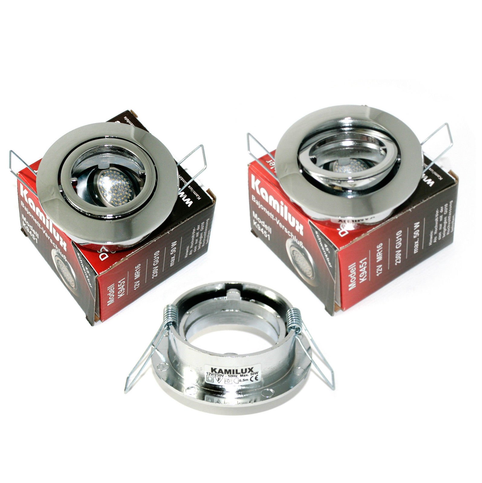 Kamilux 10er Set Einbaustrahler/Spot Bajo in Edelstahl-gebürstet, Halogen oder LED geeignet, inkl. GU10 Fassung 230V, auch für MR16 Fassung 12Volt geeignet, ohne Leuchtmittel