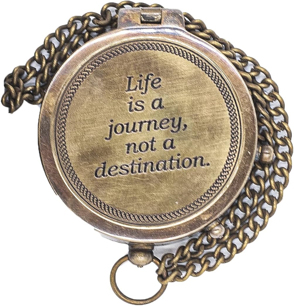 Life is A Journey Not Destination Vintage Classical Engraved Compass with Unique Beautiful Handcrafted Leather Case | Adventurer Compass |Traveller Gift