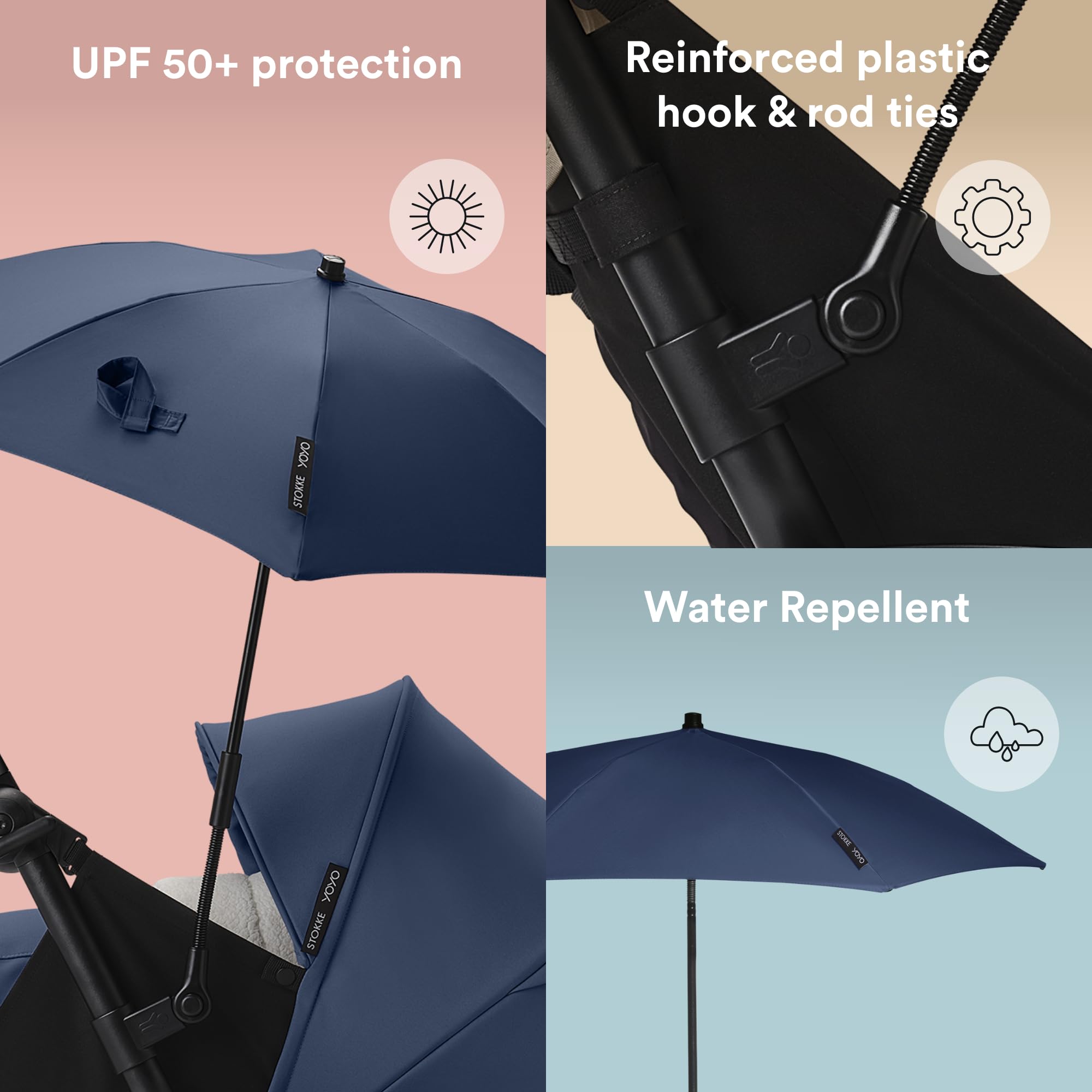 Stokke YOYO Parasol, Navy Blue, UPF 50+ Protection, Enhanced Opacity, Use on YOYO Stroller with 0+ Newborn Pack - Image 3
