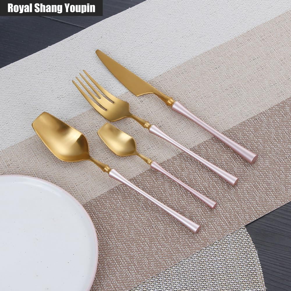 Squisita Piccola Vita Barbarica Oro Rosa Cucina Acciaio Inossidabile Posate Stoviglie Posate Set Di Posate Casa Ristoranti Banchetti Coltello Da Bistecca E Forchetta Cucchiaio Da Insalata (16 pezzi)