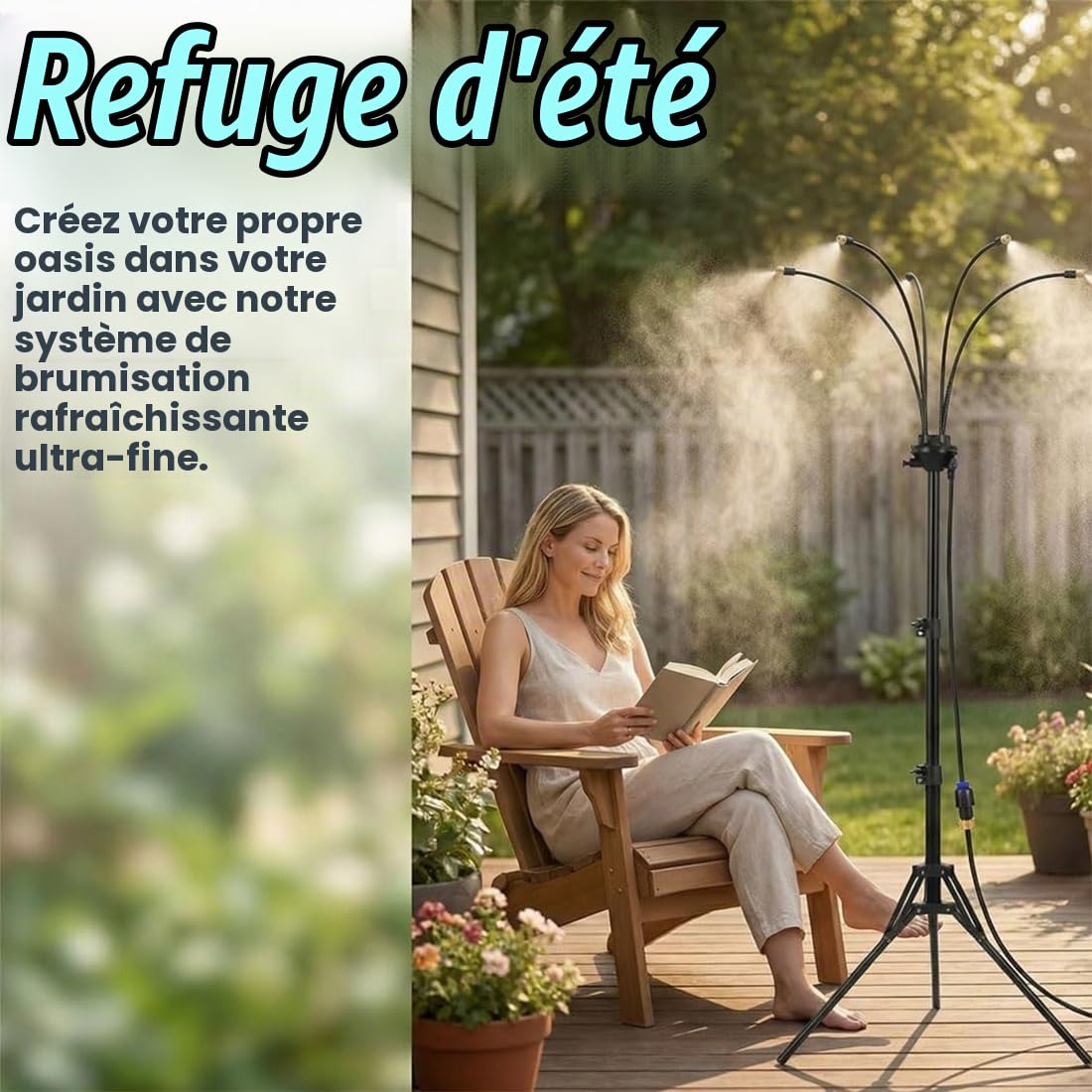 Brumisateur de Exterieur,Système de Refroidissement brumisateur sur Pied de 8 m,Angle Réglable à 360°,Système de Rafraîchissement pour Terrasse Jardin Piscine Barbecue Animaux (1 pcs)