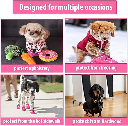 Miniatura 5 de Zapatos para perros pequeños y medianos y protectores de patas de cachorros, botines para perros para botas de pavimento caliente, antideslizantes,