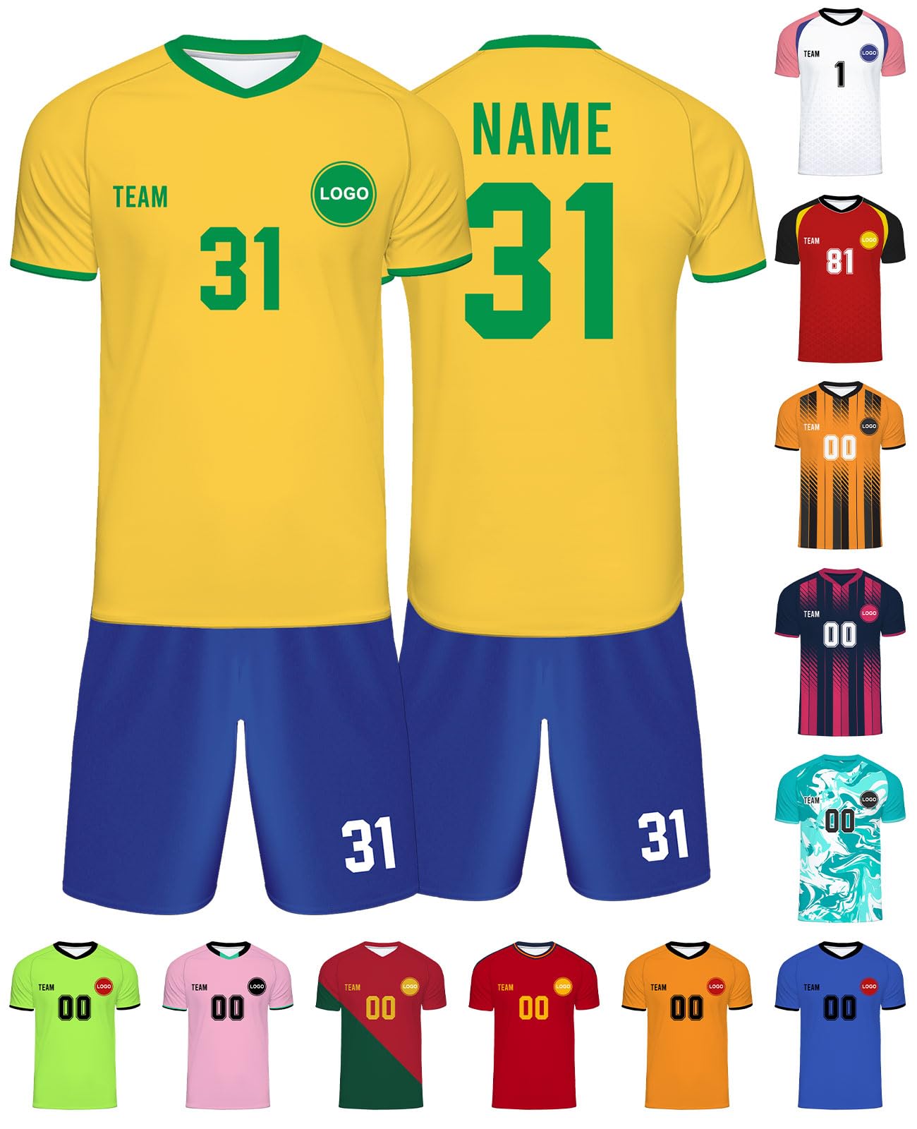 Personalised Football Shirt Name Number Logo Custom Football Kit Jersey Shorts Gifts for Kids Boys Men Football Party