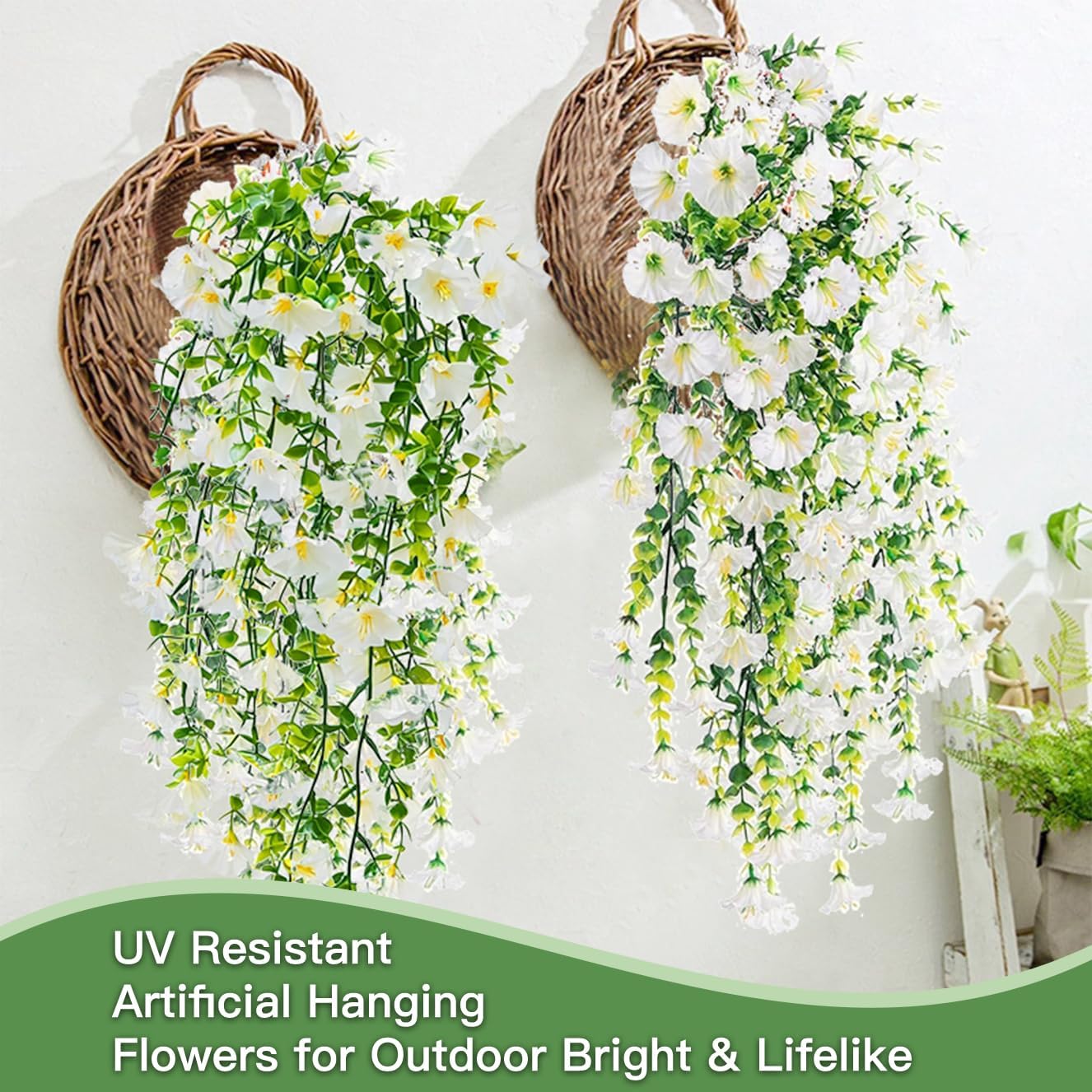Artificial Hanging Flowers for Outdoors, 2 Pcs Fake Hanging Plant Summer Fall Decor, UV Resistant No Fade Faux Flower for Front Door Porch Planter Patio Yard Garden(White) - Image 4