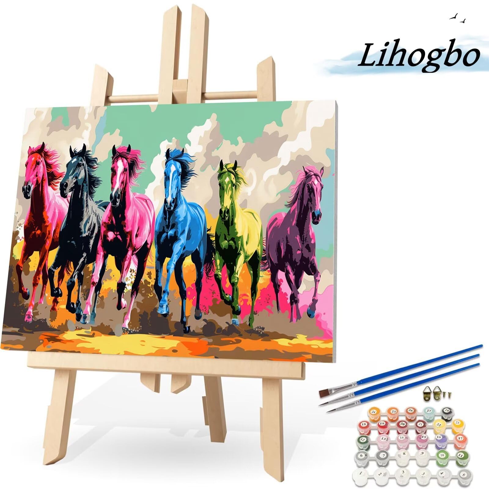 Peinture par Numéros Adulte Cheval, Kit de Peinture à l'huile sur Toile Bricolage pour Enfant avec pinceaux Peinture de Dessin de Pigment Acrylique, Peinture Numero Paysage 30x40cm (Sans Cadre) T-1