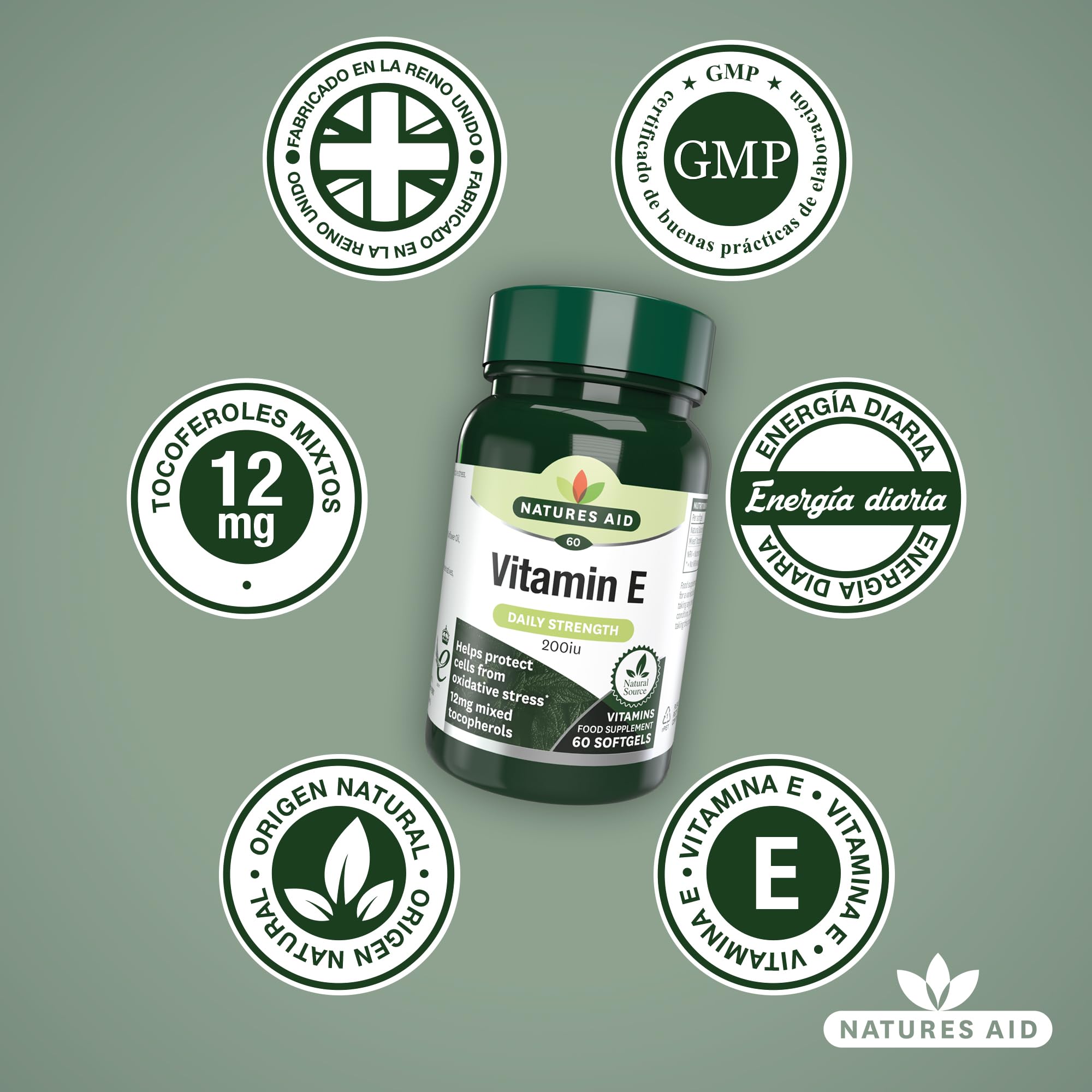 Natures Aid Vitamine E 200 UI Softgels - Antioxydant & Anti-âge pour Visage et Cheveux Contribue à la protection des cellules contre le stress oxydatif - Supplément Comprimés Capsules de 90 Jours