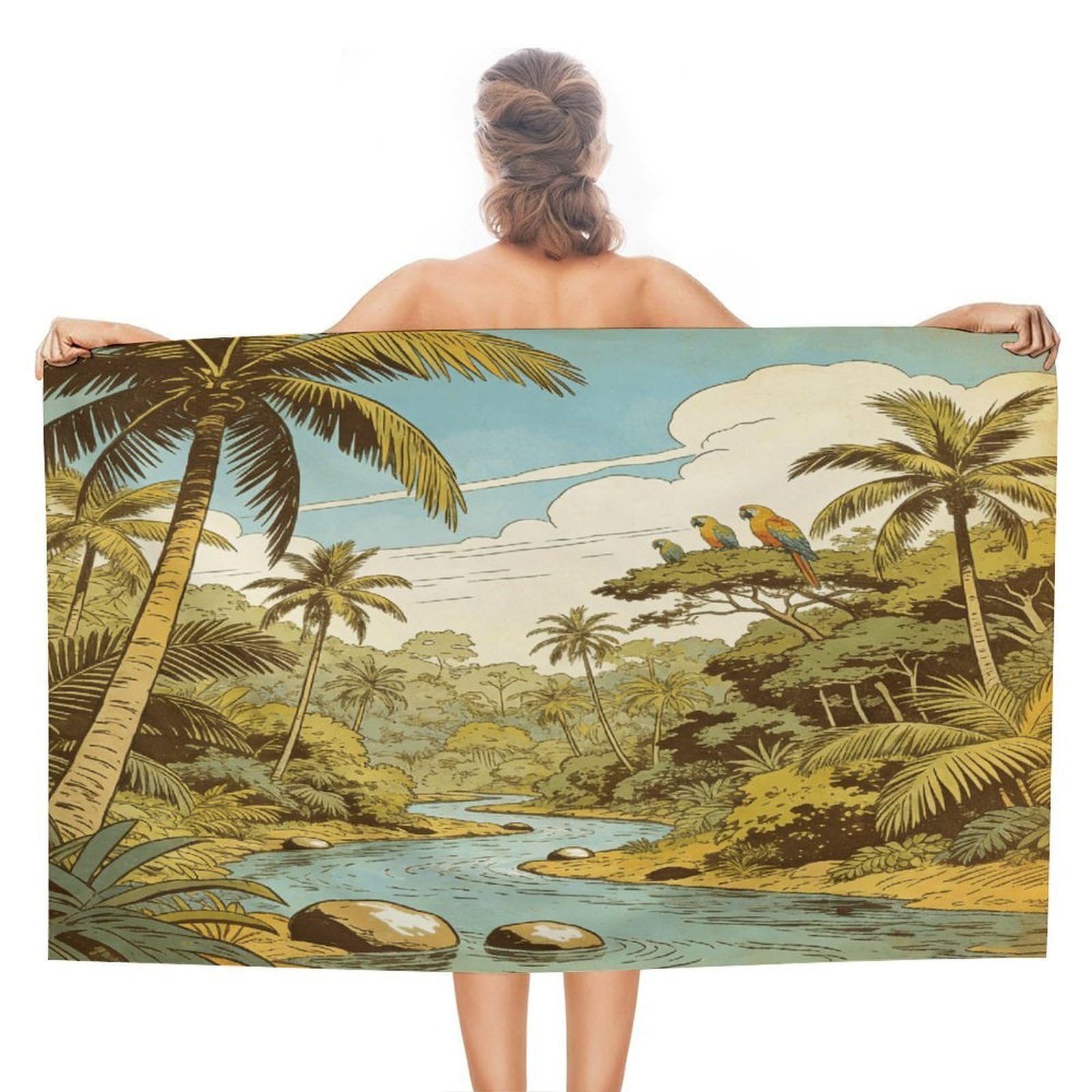 VstaDank Tropical Jungle Bath Towel Stylish Double-Faced Pile Travel Towel Soft Absorbent Beach Towel for Pool Swim Sports Camping Adults Gift 51X31 Inch