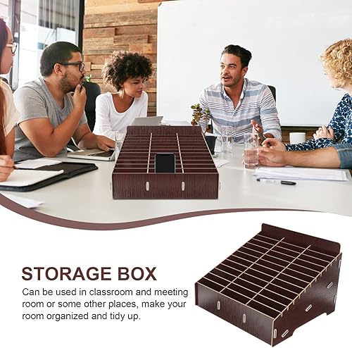 Miniatura 8 de SEWACC Caja de almacenamiento para teléfono celular 36 rejillas soporte de madera para teléfono celular organizador de escritorio caja de