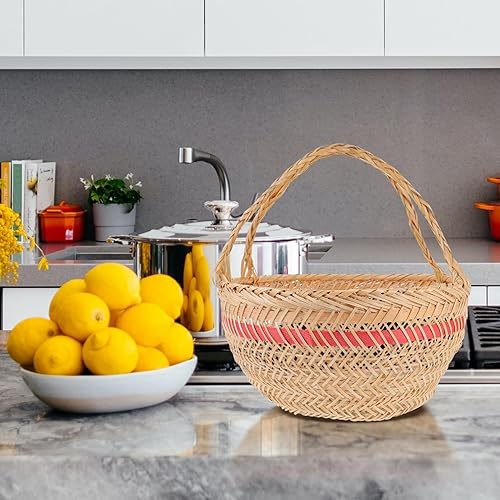 Miniatura 5 de ABOOFAN Cesta portátil de cosecha de jardín, cesta de almacenamiento de alambre con mango de bambú, cesta de almacenamiento tejida a mano, cesta de