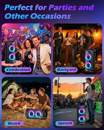 Miniatura 7 de Altavoz Bluetooth grande, pico de 260 W, potente sonido fuerte con graves profundos, tiempo de reproducción de 15 horas, carga rápida, TWS, luces