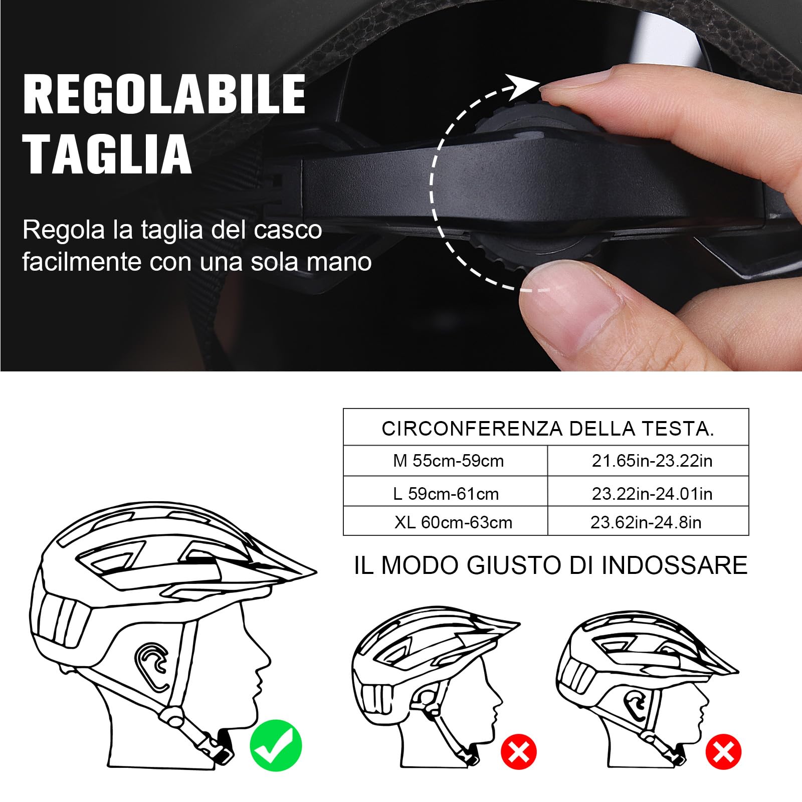 KINGLEAD casco da bicicletta, luce anteriore e posteriore (LED) 5 modalità di luce per uomini e donne Casco da bicicletta leggero per ciclismo trekking