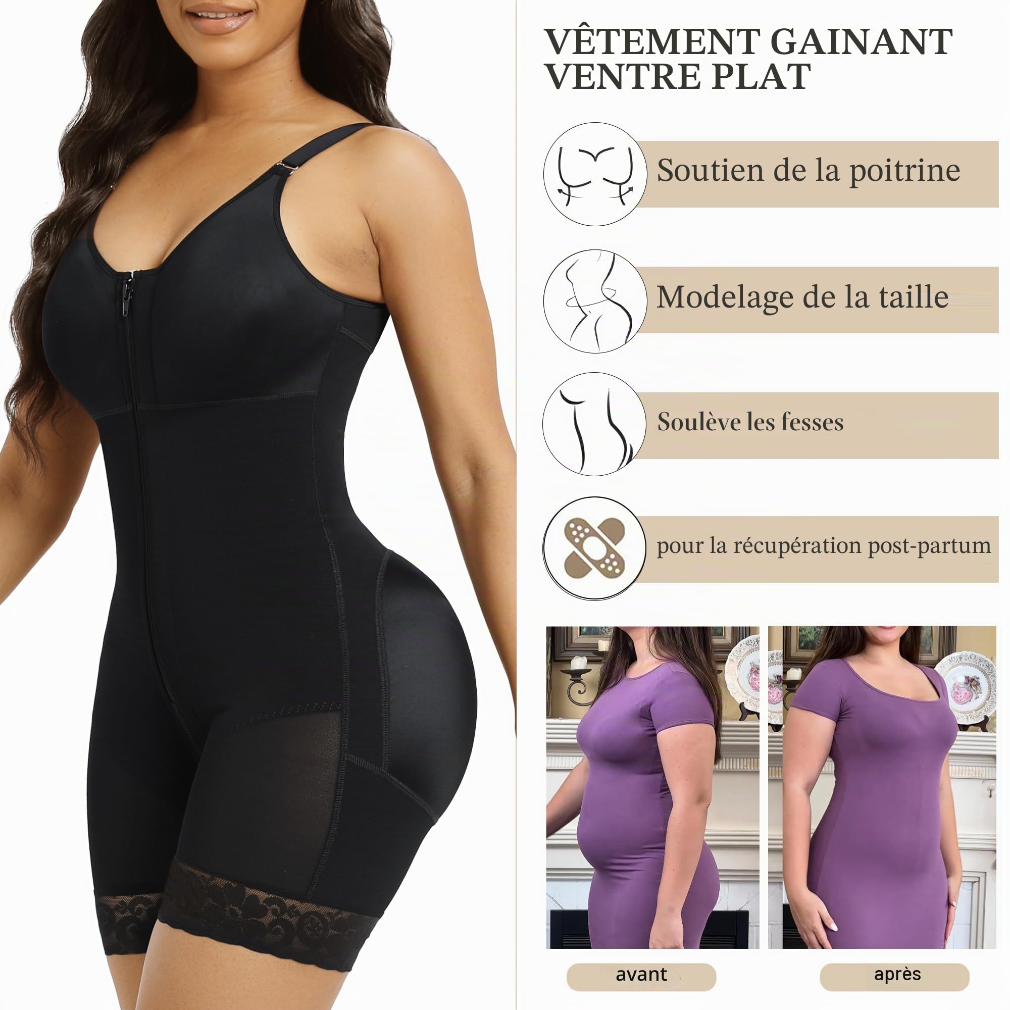 YIANNA Body Sculptant Femme Gaine Ventre Plat Amincissante Combinaison Gainant Post Partum Invisible Fajas Colombianas