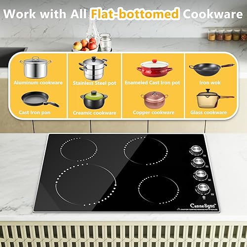 Miniatura 9 de Estufa eléctrica de 30 pulgadas, estufa eléctrica integrada de 4 quemadores con 9 niveles de potencia, control de perilla, apagado automático y