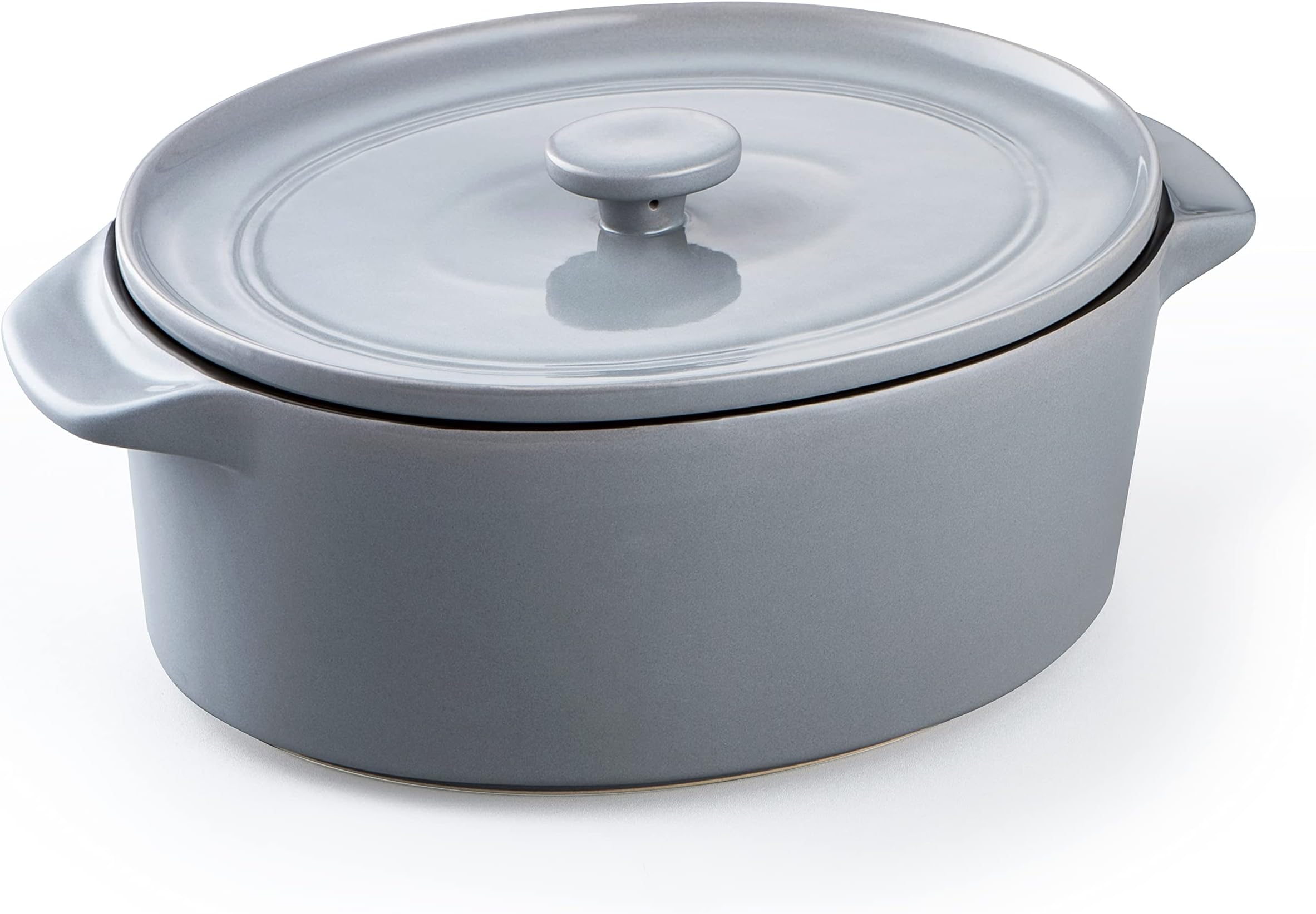 MALACASA Baking Dish with Lid Stoneware Round Table Baking Dish with Handles and Lid Ideal for Lasagne/Pie/Casserole/Tapas, Grey (2550ML,25.5X20X11.5cm),Series Bake.Bake