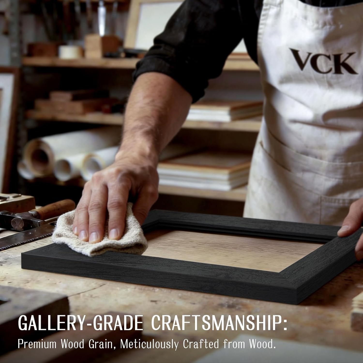 VCK 11x14 Picture Frame 5 Pack - Black, High-End Wood Poster Frames with Tempered Glass, Display 8x10 Photo with Mat or 11x14 without Mat, Art Gallery-Quality, Wall Hanging, Black