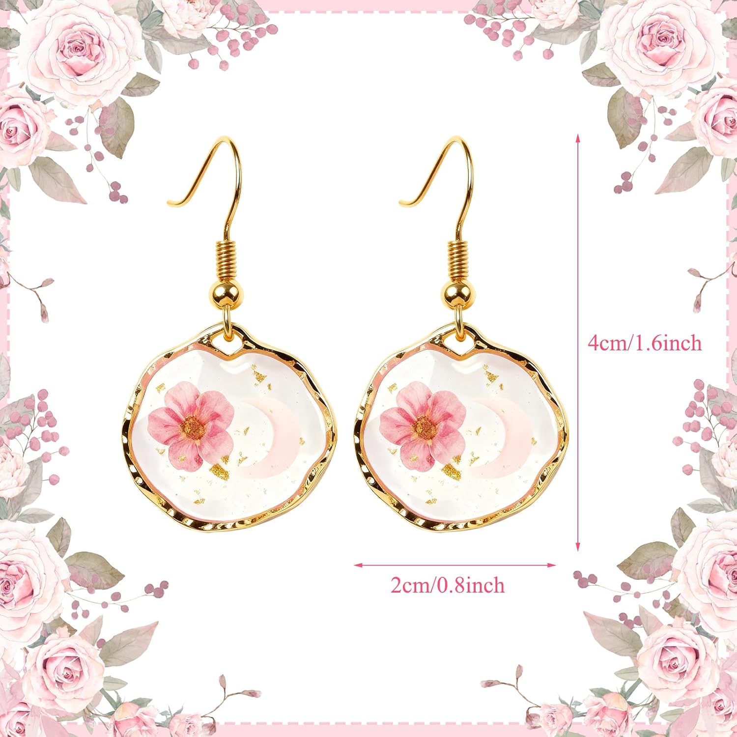 Pressed Flower Earrings for Women, Handmade Resin Forget Me Not or Red Rose Flowers Drop Dangle Earrings, Real Floral Jewelry Gift for Valentine’s Day, Mother’s Day, Birthday, Party - Image 8