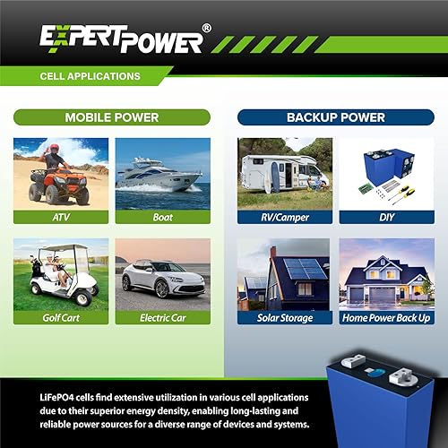 Miniatura 4 de ExpertPower Paquete de 4 pilas de batería de litio LiFePO4 de 3.2 V 304 Ah  Ciclos de vida de grado A+ 4000-7000 y vida útil de 10 años  Ciclo