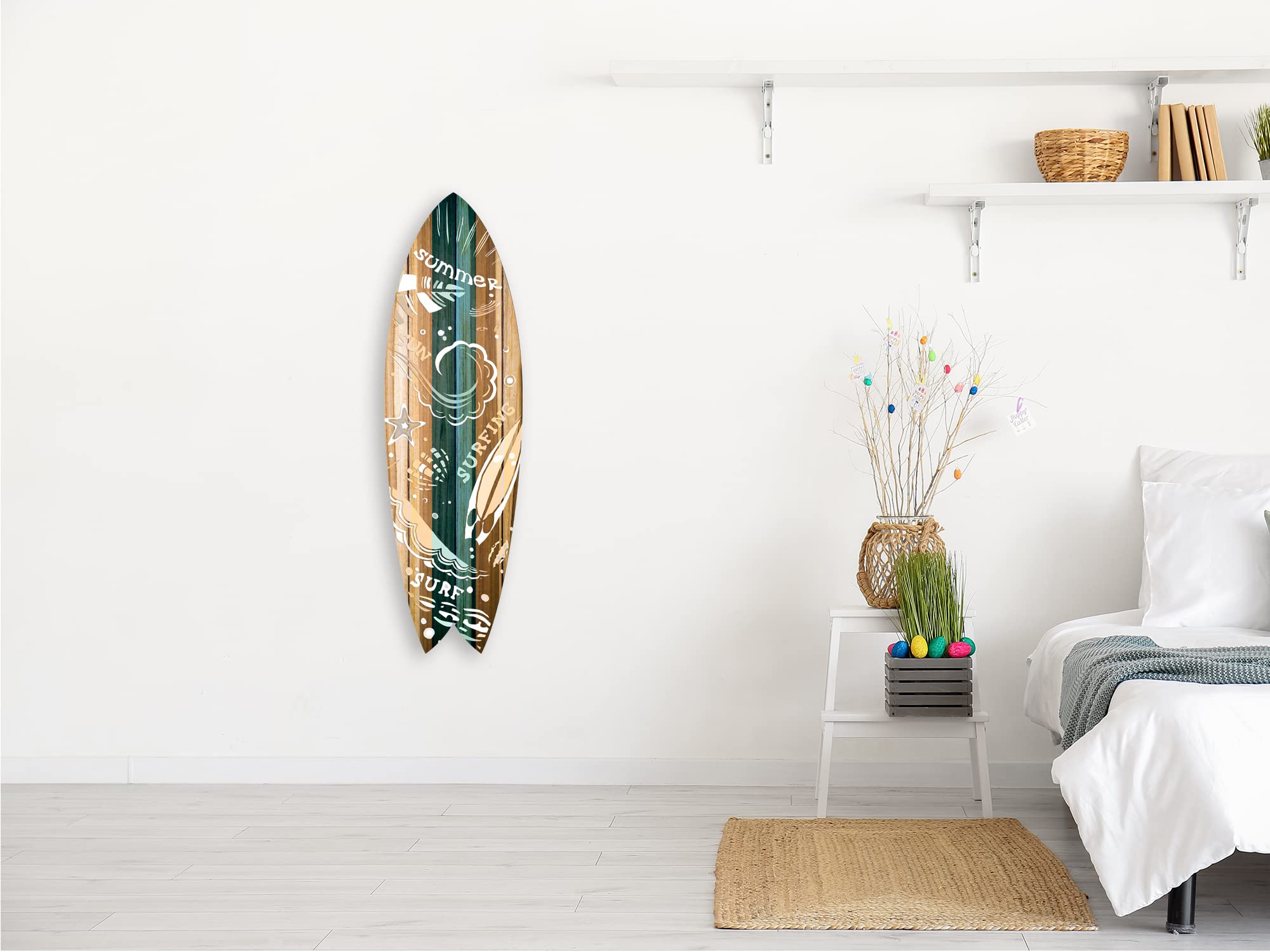 DECLINA, Decorazione da parete, tavola da surf, decorazione surf, stampa su alluminio, tavola da surf decorativa Summer Surfing, 100 x 30 cm