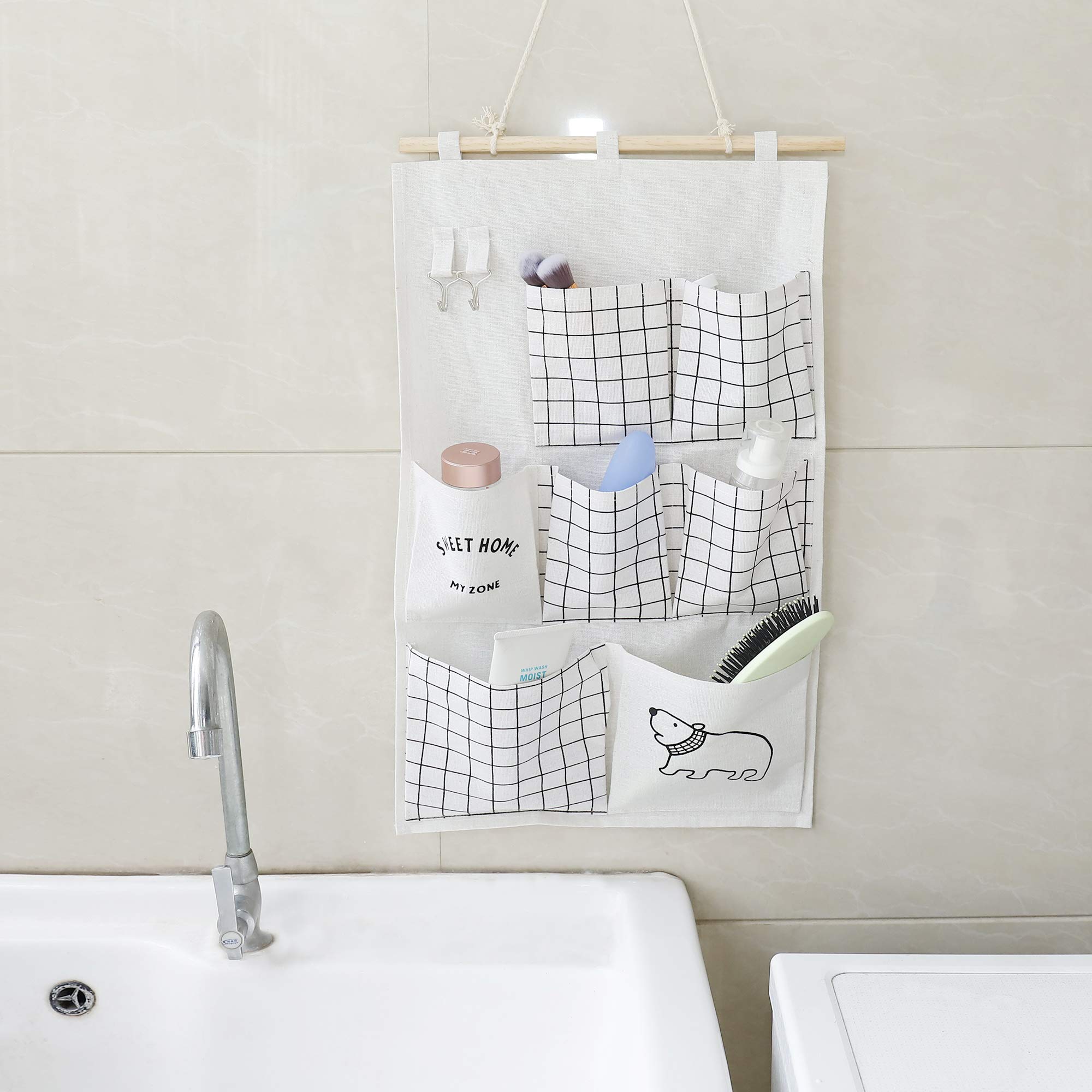 Amazon MDesign Portaoggetti Bagno Da Appendere Con Design A Pois – Porta Borse Con Tre Tasche – Tasche Portagiochi E Porta Accessori Per Bimbi In Fibra Sintetica – Rosa Bianco
