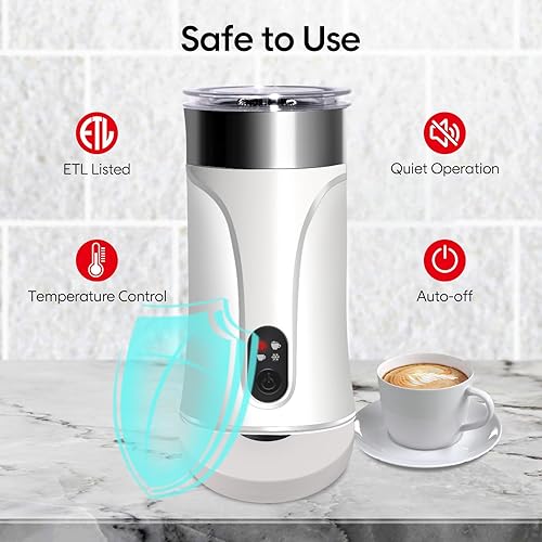 Miniatura 4 de Espumador de leche y vaporizador de leche, espumador eléctrico de leche caliente y fría, vaporizador de leche automático de 8.1 onzas líquidas y