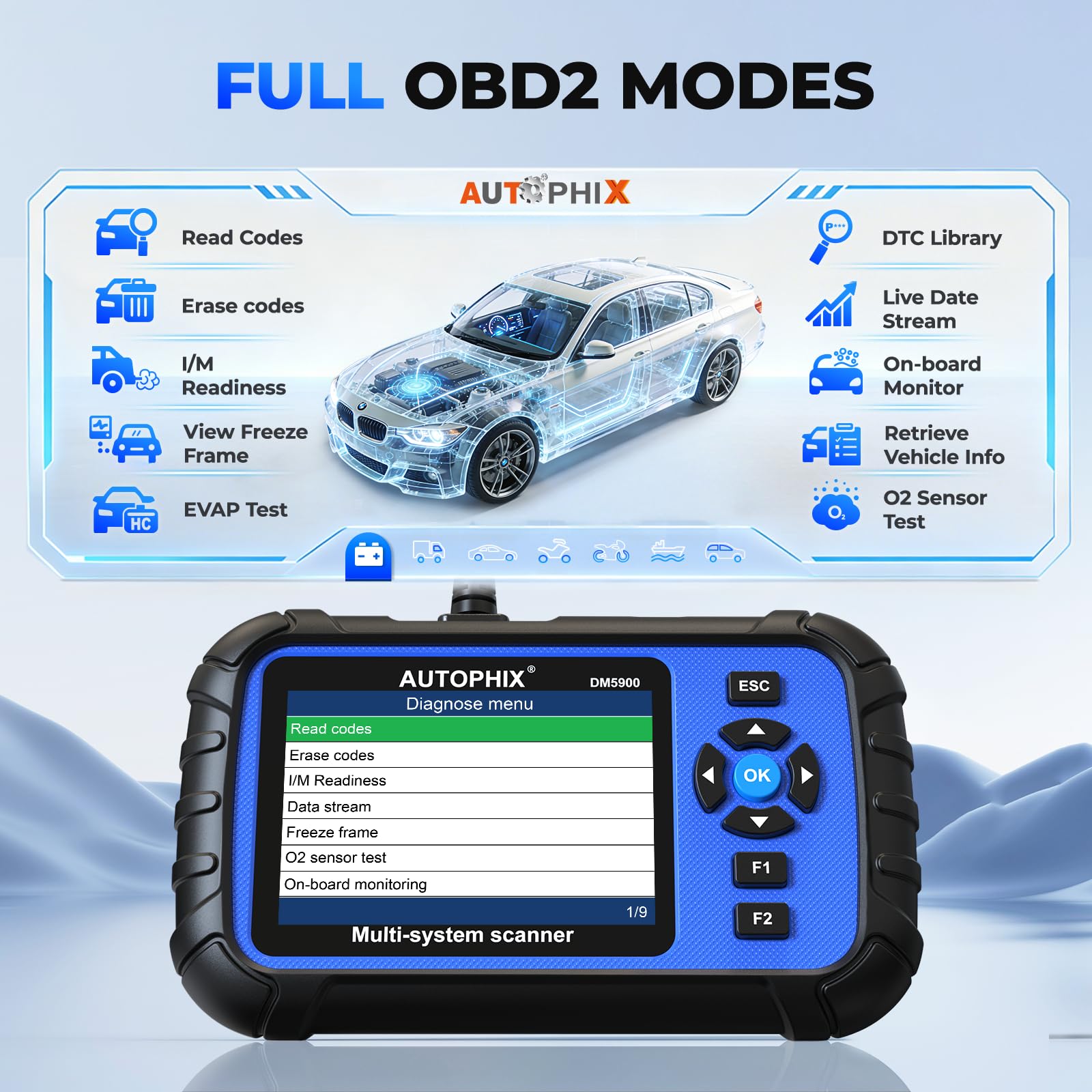 AUTOPHIX Tester baterii skanera OBD2 2 w 1