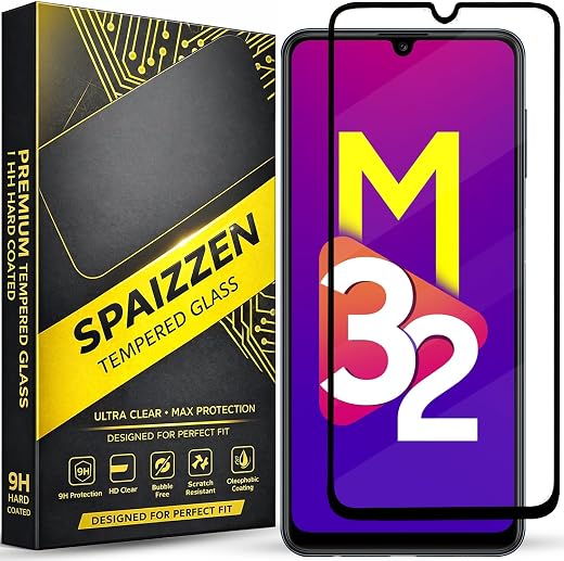 SPAIZZEN Military-Grade Tempered Glass Screen Protector Compatible for Samsung Galaxy M32 4G with Edge to Edge Coverage an...