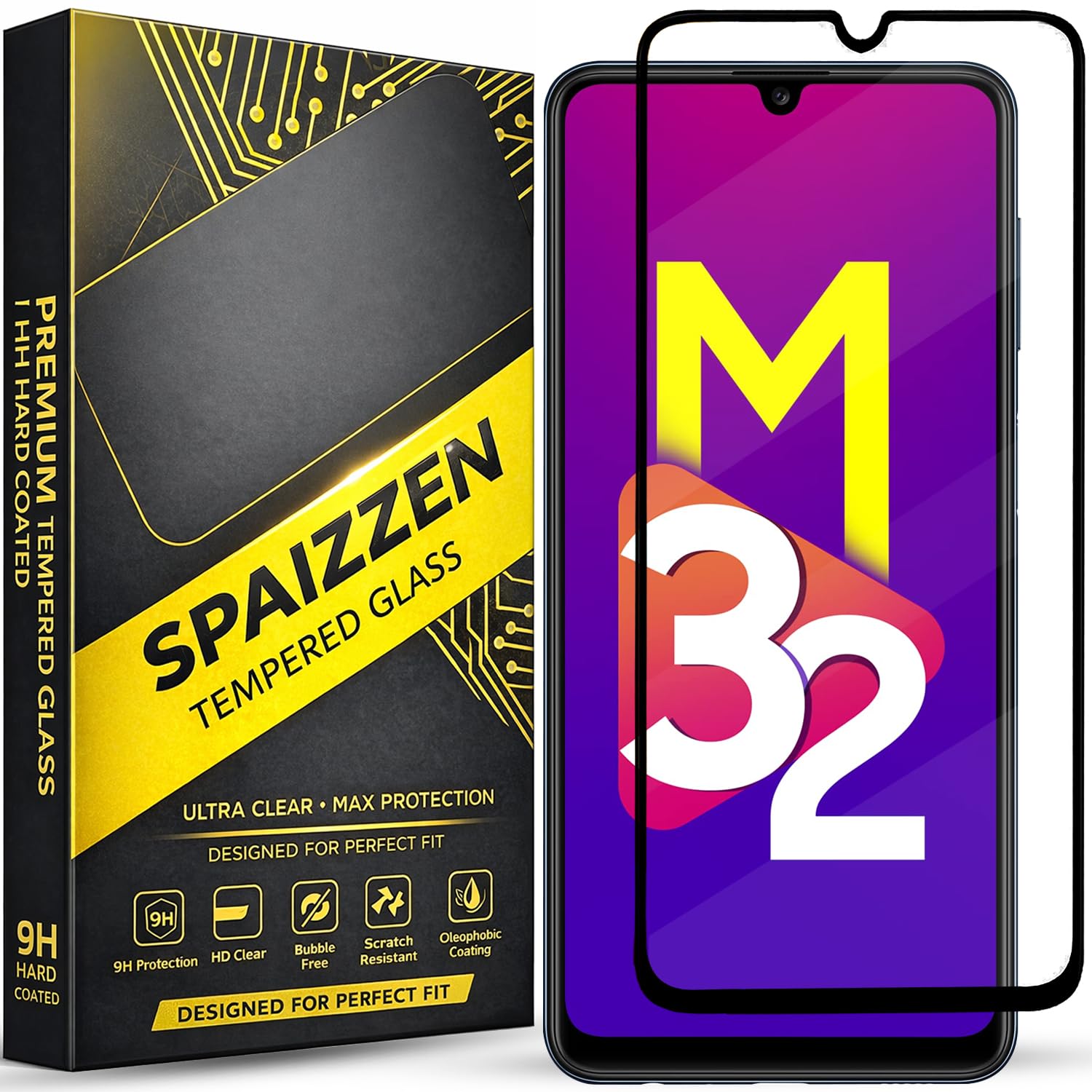 Military-Grade Tempered Glass Screen Protector Compatible for Samsung Galaxy M32 4G with Edge to Edge Coverage and Easy Self Installation kit