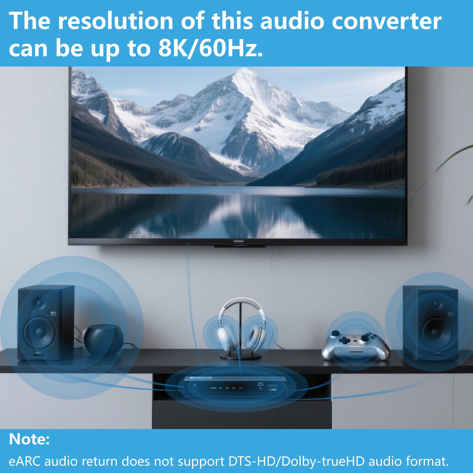 Estrattore audio HDMI 8K con eARC, 4K@120Hz 144Hz, 40Gbps HDMI 2.1, Dolby Atmos/DTS:X, ottico/coassiale/uscita audio da 3,5 mm per PS5, Xbox Series X/S, PC, home theater