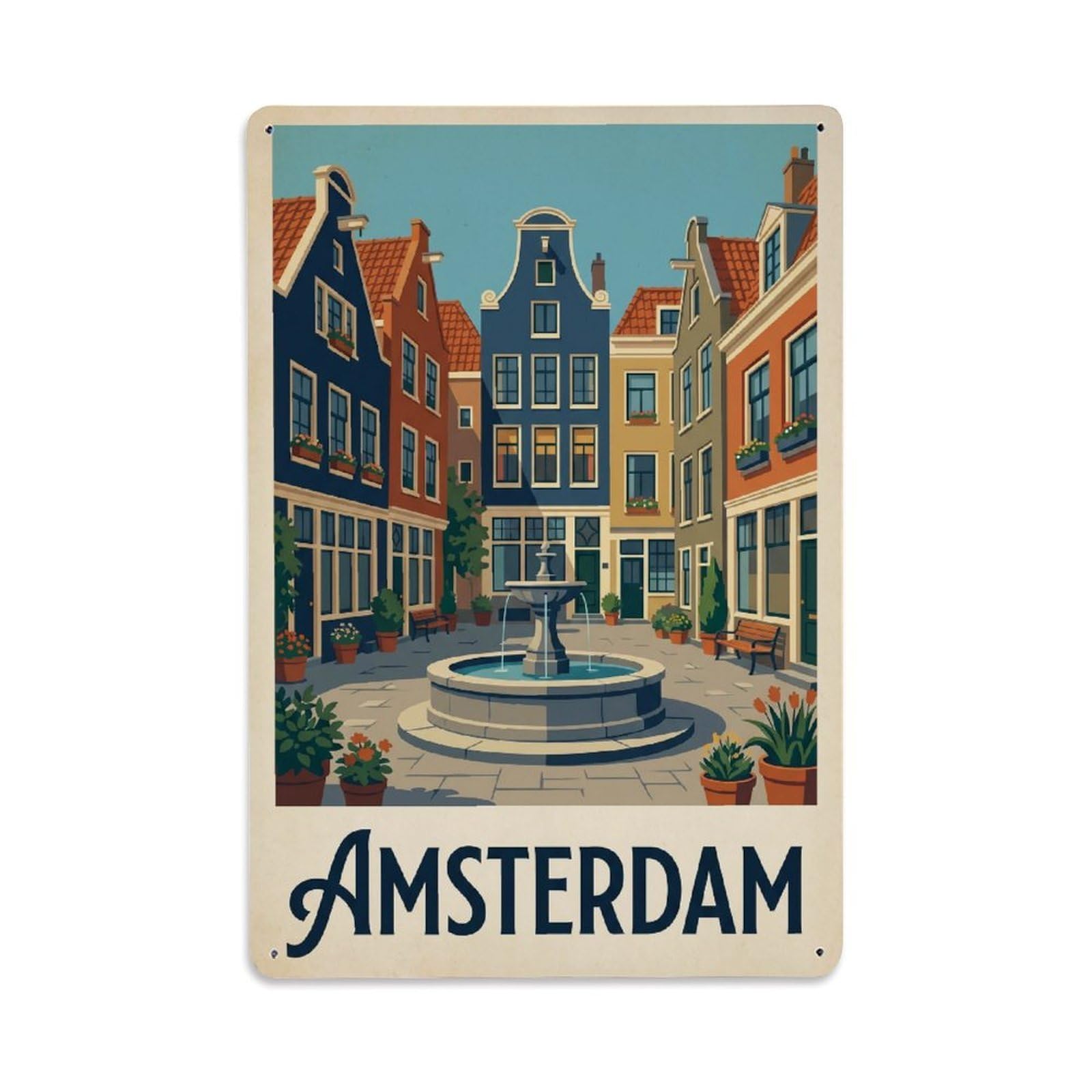 Vintage Travel Courtyard Netherlands Peaceful Metal Tin Sign