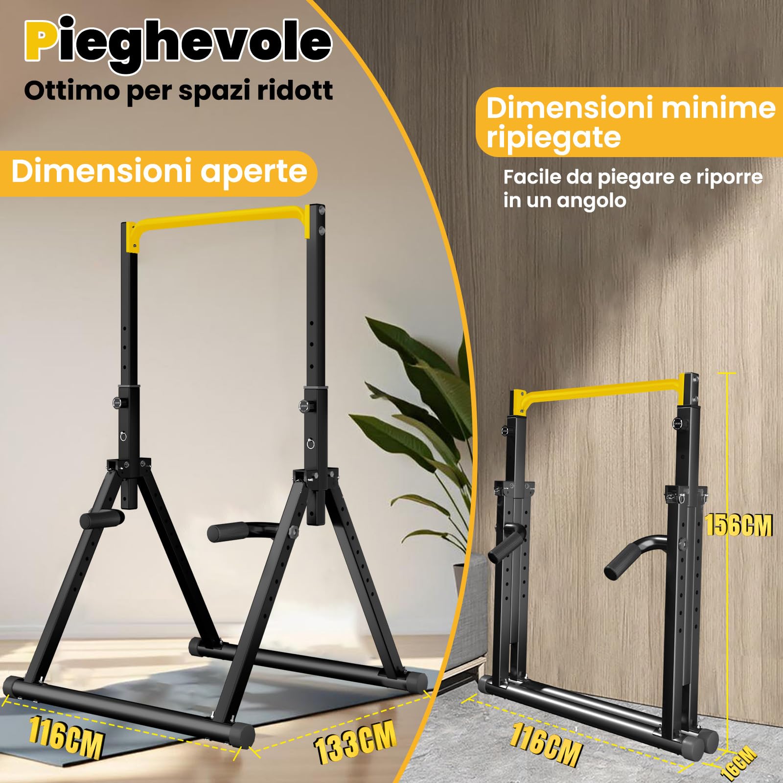 DOBESTS Power Tower Dip Station,Pieghevole Barra per trazioni autoportante，Regolabile MultifunKtional Pull Up Station Attrezzi Palestra Casa,Attrezzatura per Allenamento della Forza,Gambe Triangolari