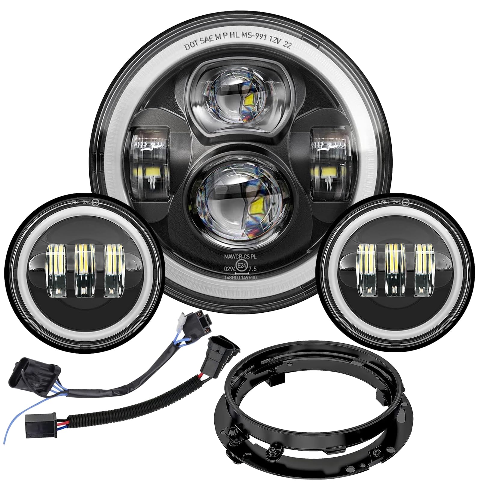 AVOUZ 7 Inch Motorcycle LED Headlight 4.5" Fog Passing Lamps DOT Kit for Harley Davidson Street Glide Road King Electra Glide Fatboy Ultra Classic Heritage Softail Slim Deluxe