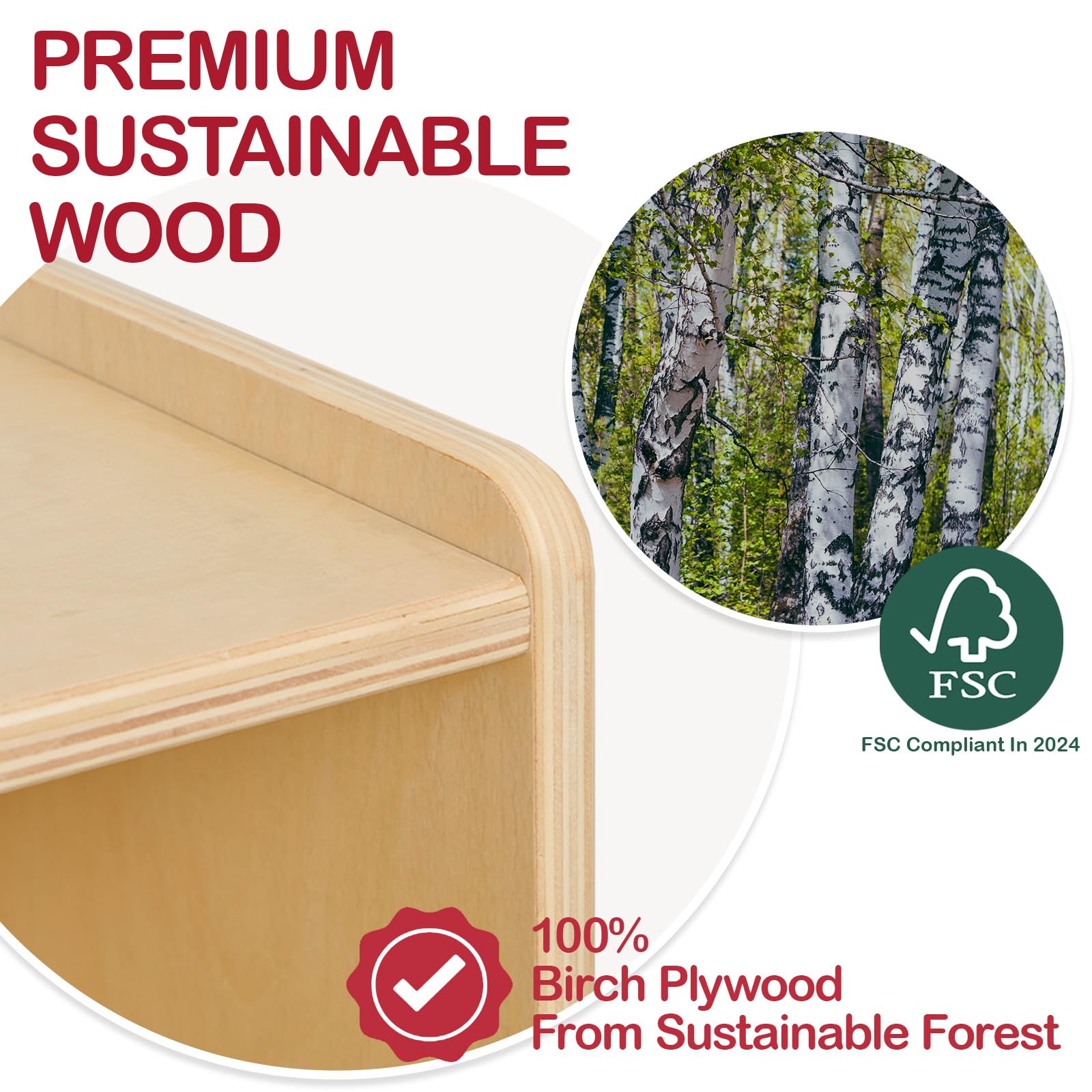 Monläurd® 100% Birch Baby Changing Table with Stairs & Storage, Montessori Toddler Diaper Changing Station, Safe Nursery Furniture for Daycare & Home