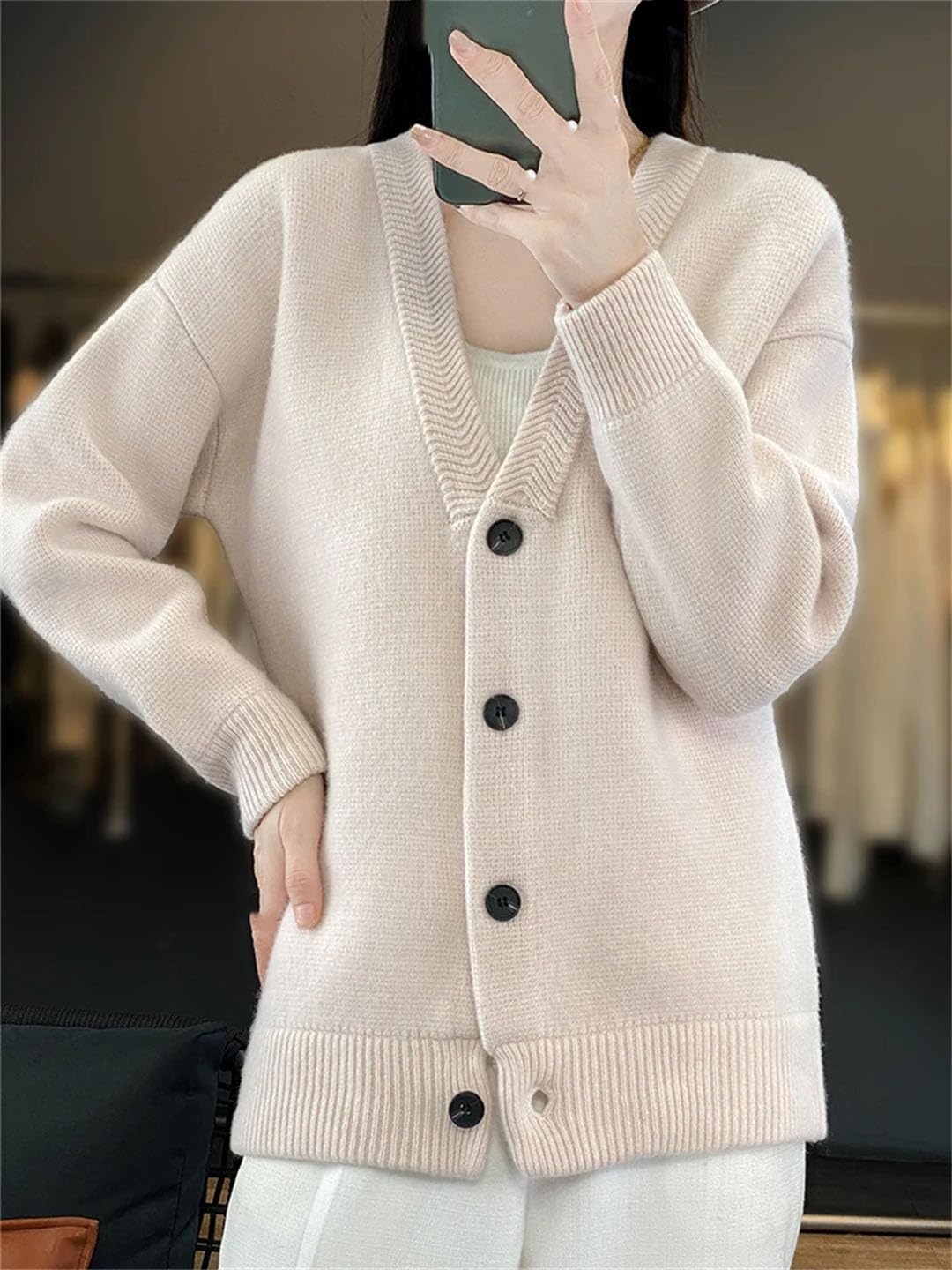 Cardigan da donna con scollo a V, maglione a maniche lunghe in maglia